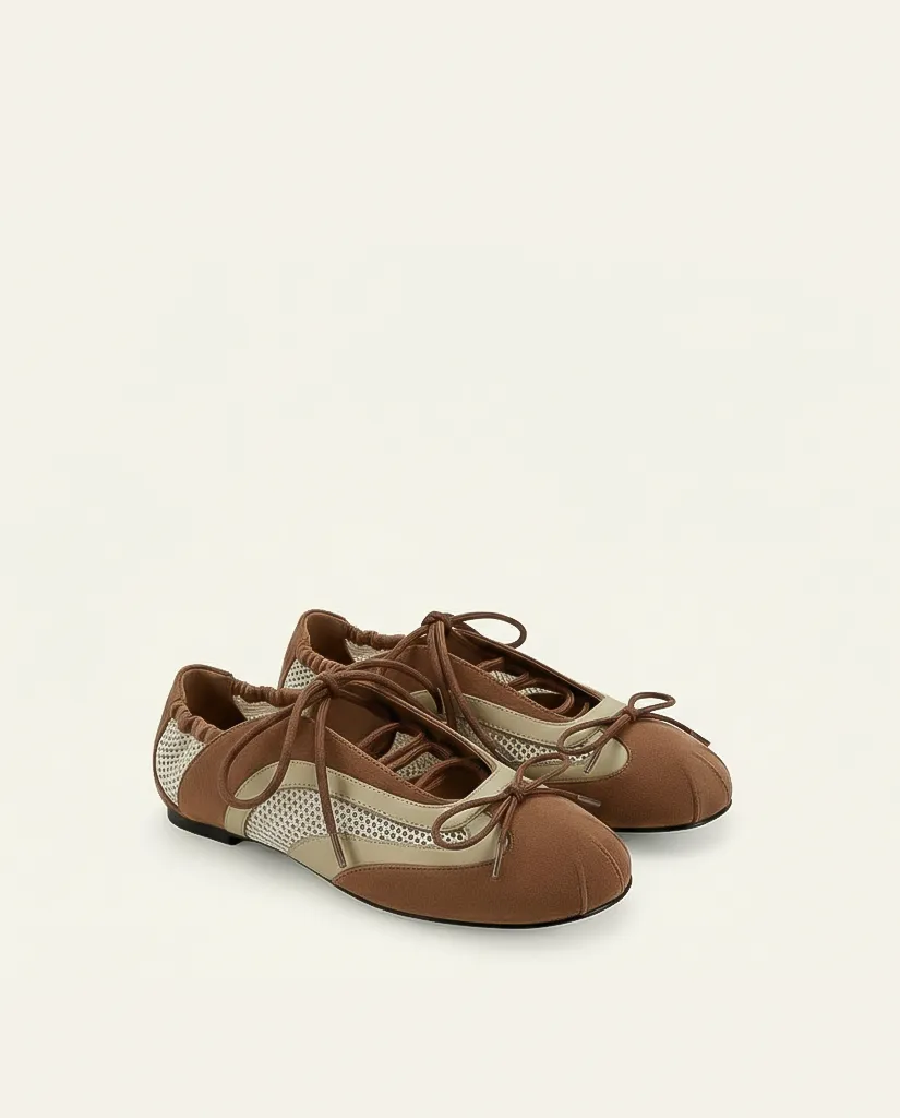 Lena Lace-Up Ballet Sneakers - Caramel Brown sold by JW PEI