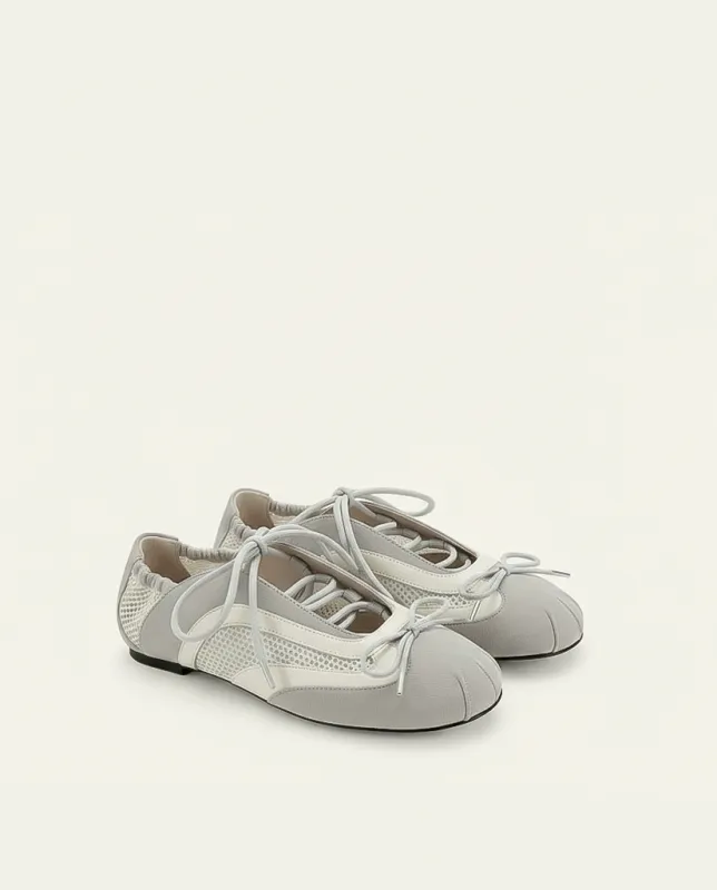 Lena Lace-Up Ballet Sneakers - Light Grey sold by JW PEI