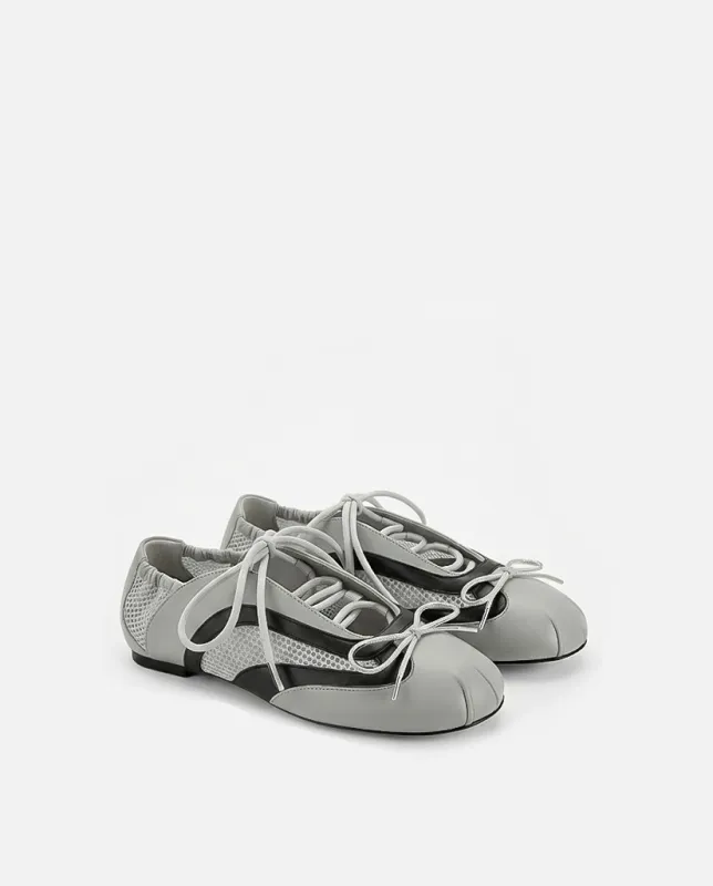 Lena Lace-Up Ballet Sneakers - Grey & Black sold by JW PEI