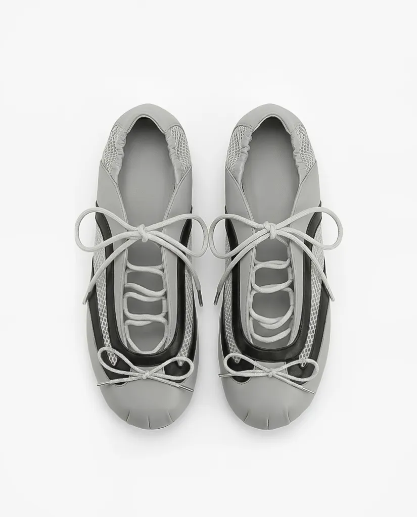 Lena Lace-Up Ballet Sneakers - Grey & Black sold by JW PEI product image thumbnail 2