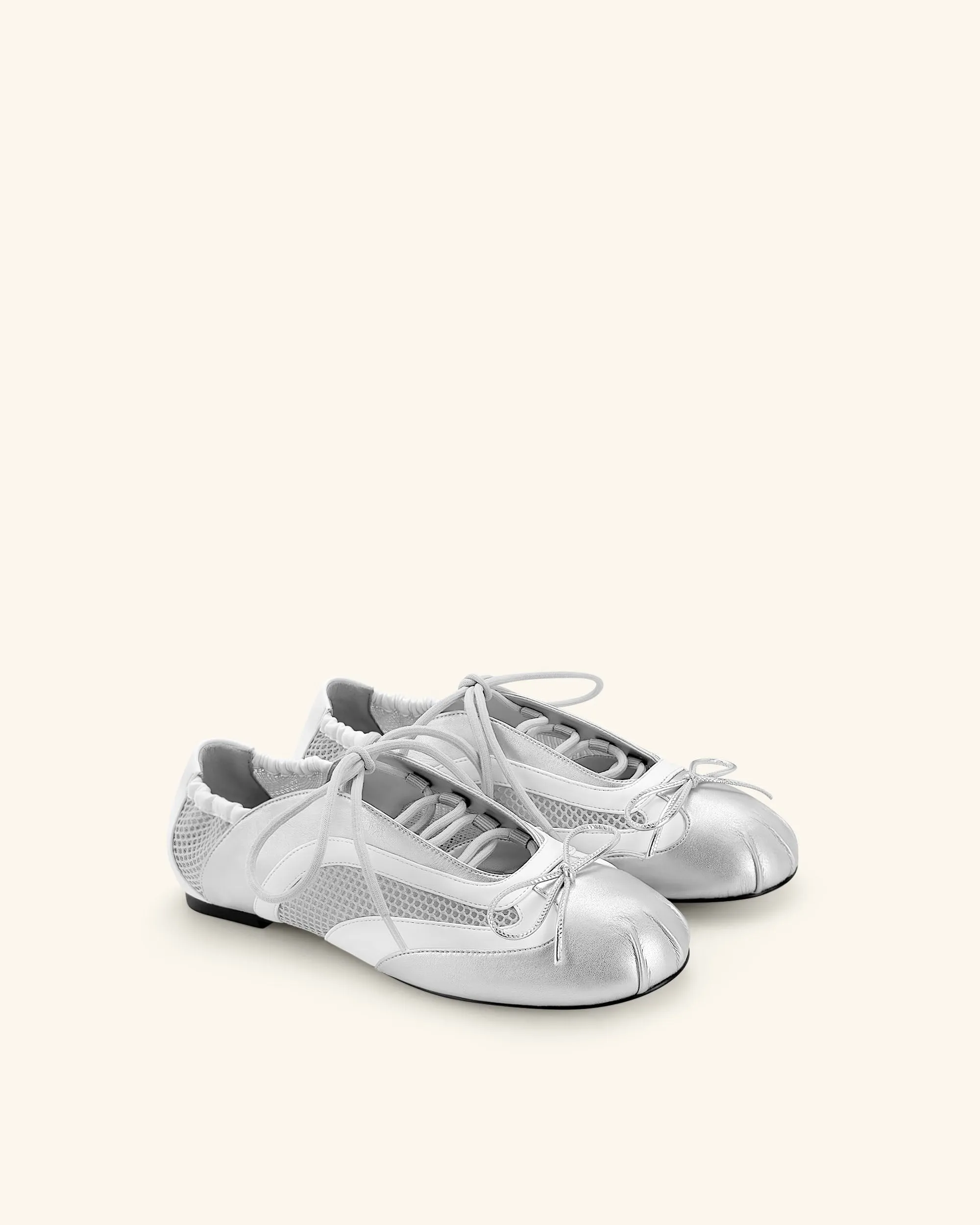 Lena Lace-Up Ballet Sneakers - Metallic Silver & White sold by JW PEI product image thumbnail 2