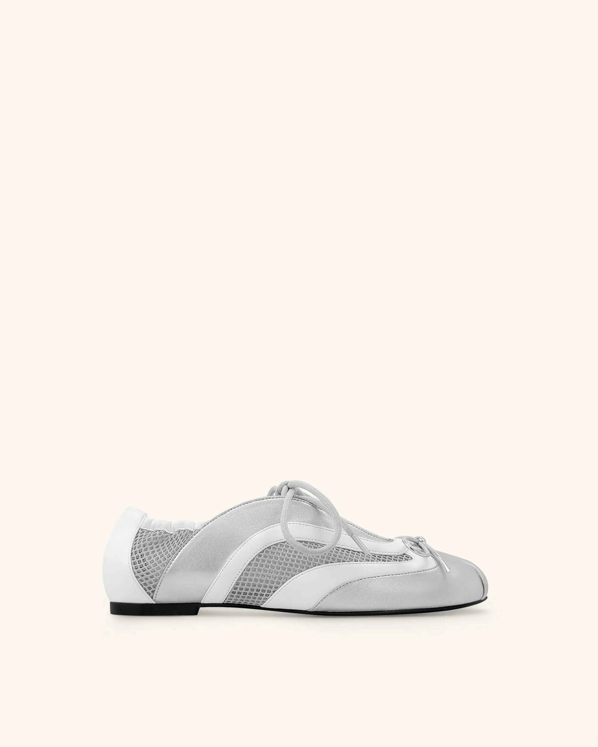 Lena Lace-Up Ballet Sneakers - Metallic Silver & White sold by JW PEI
