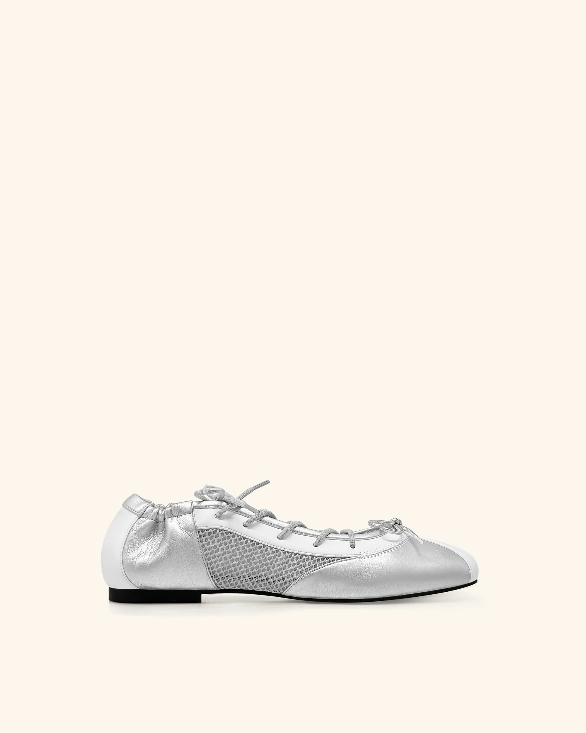 Mila Sporty Ballet Sneakers - Metallic Silver & White sold by JW PEI