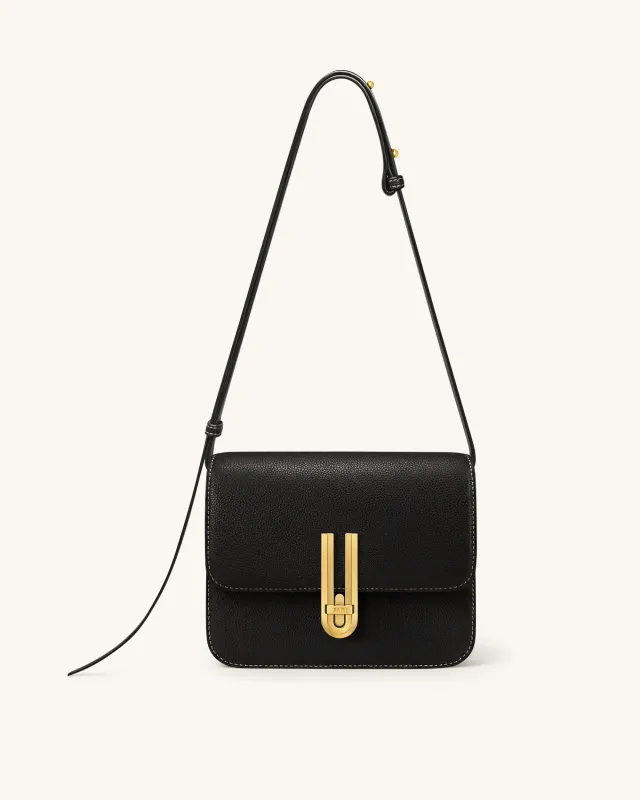 Evania Lock Pebbled Shoulder Bag - Black made by JW PEI