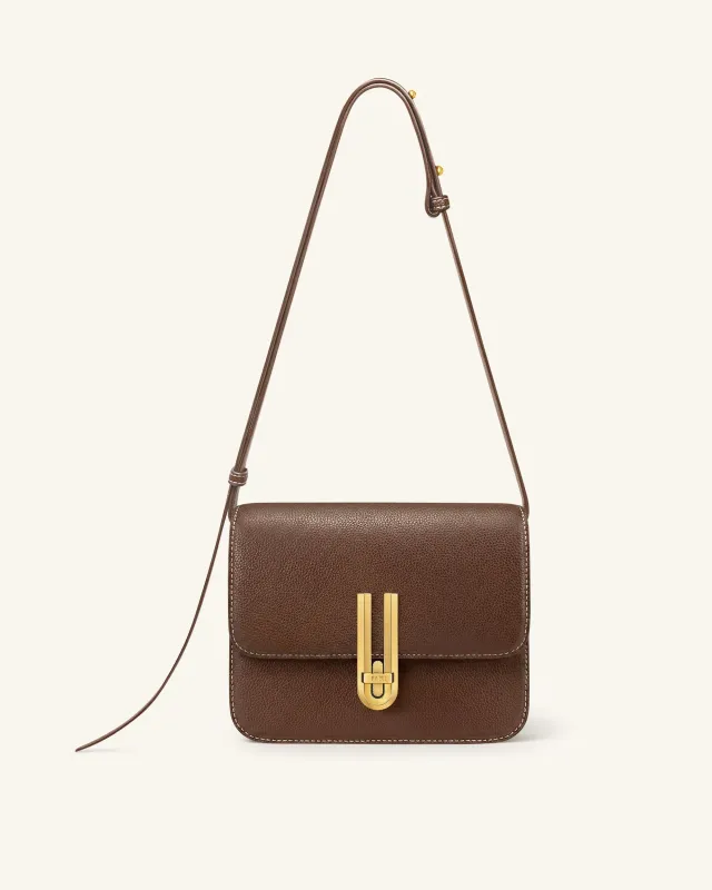 Evania Lock Pebbled Shoulder Bag - Brown made by JW PEI