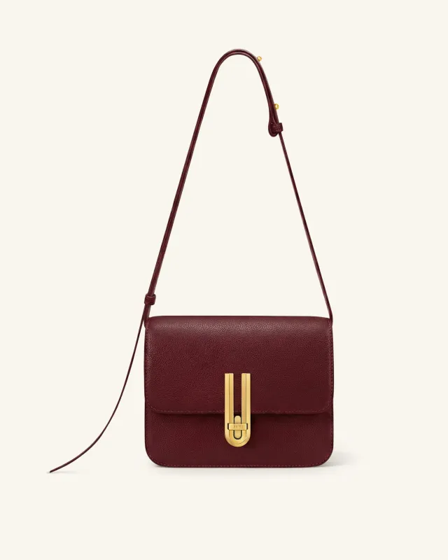 Evania Lock Pebbled Shoulder Bag - Burgundy made by JW PEI