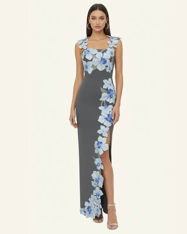 Flower Embroidered Dress - Grey/Blue sold by JW PEI