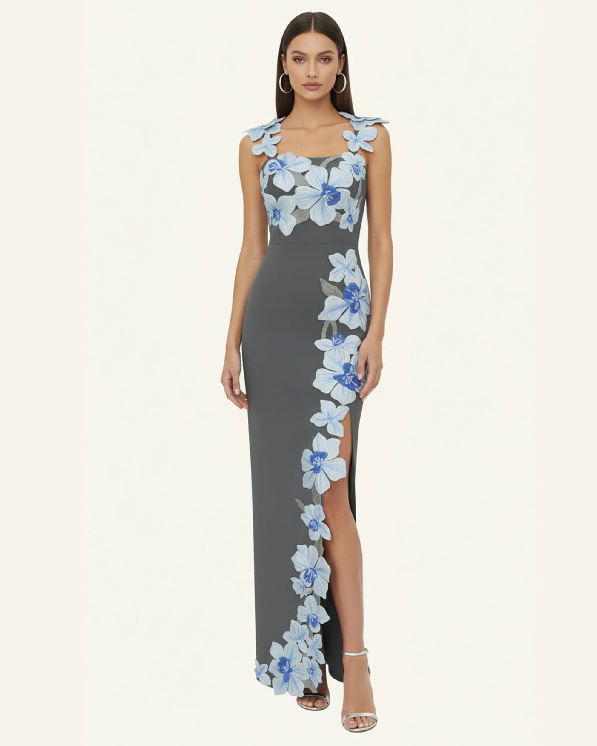 Flower Embroidered Dress - Grey/Blue sold by JW PEI