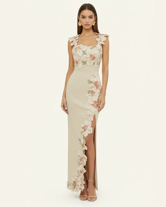 Flower Embroidered Dress - Beige/Pink sold by JW PEI