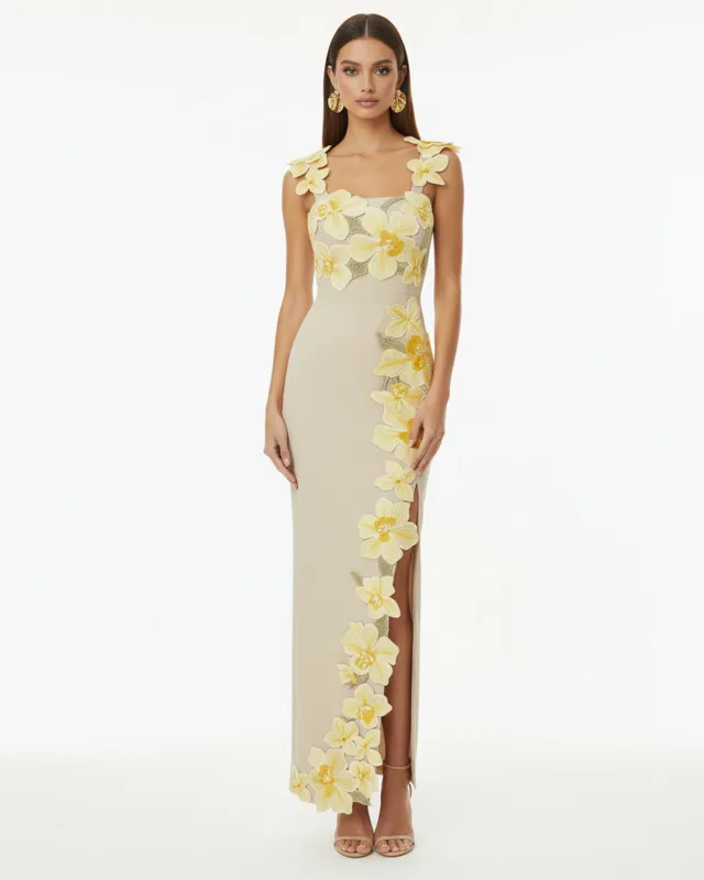 Flower Embroidered Dress - Beige/Yellow sold by JW PEI