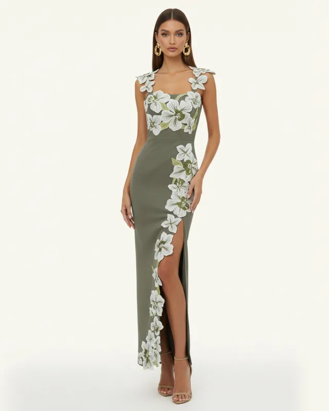 Flower Embroidered Dress - Olive/White sold by JW PEI