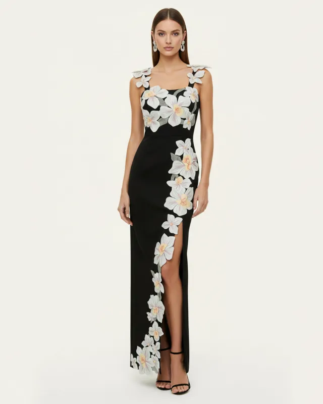 Flower Embroidered Dress - Black/White sold by JW PEI
