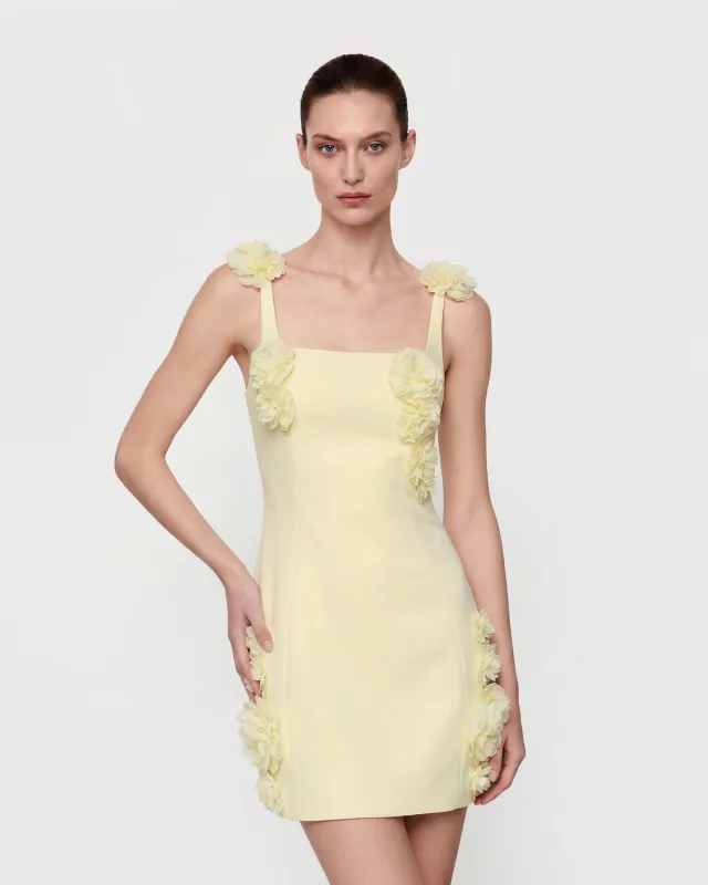 Elaina Rosette Applique Mini Dress - Yellow sold by JW PEI