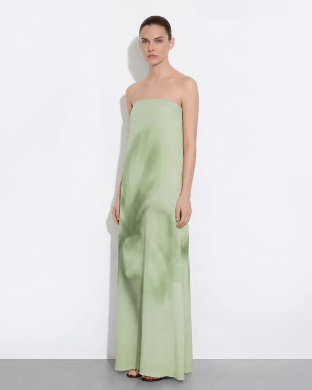 Watercolor Floral Print Strapless Maxi Dress - Green sold by JW PEI
