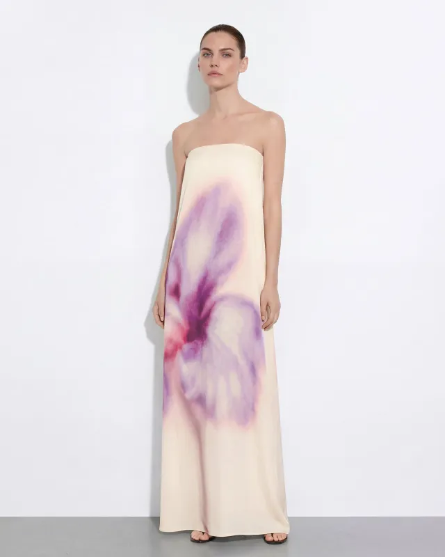 Watercolor Floral Print Strapless Maxi Dress - Ivory sold by JW PEI