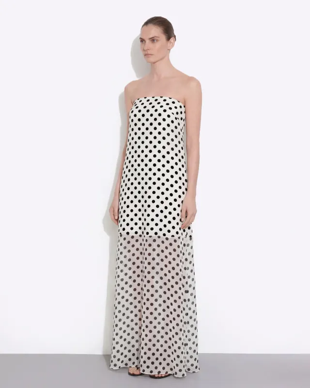 Polka-Dot Strapless Maxi Dress - White made by JW PEI