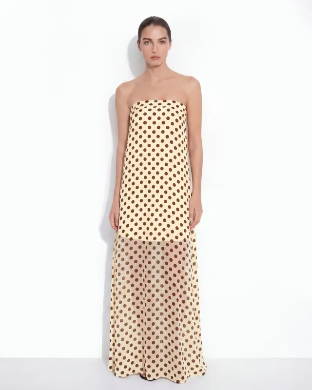 Polka-Dot Strapless Maxi Dress - Yellow/Brown sold by JW PEI