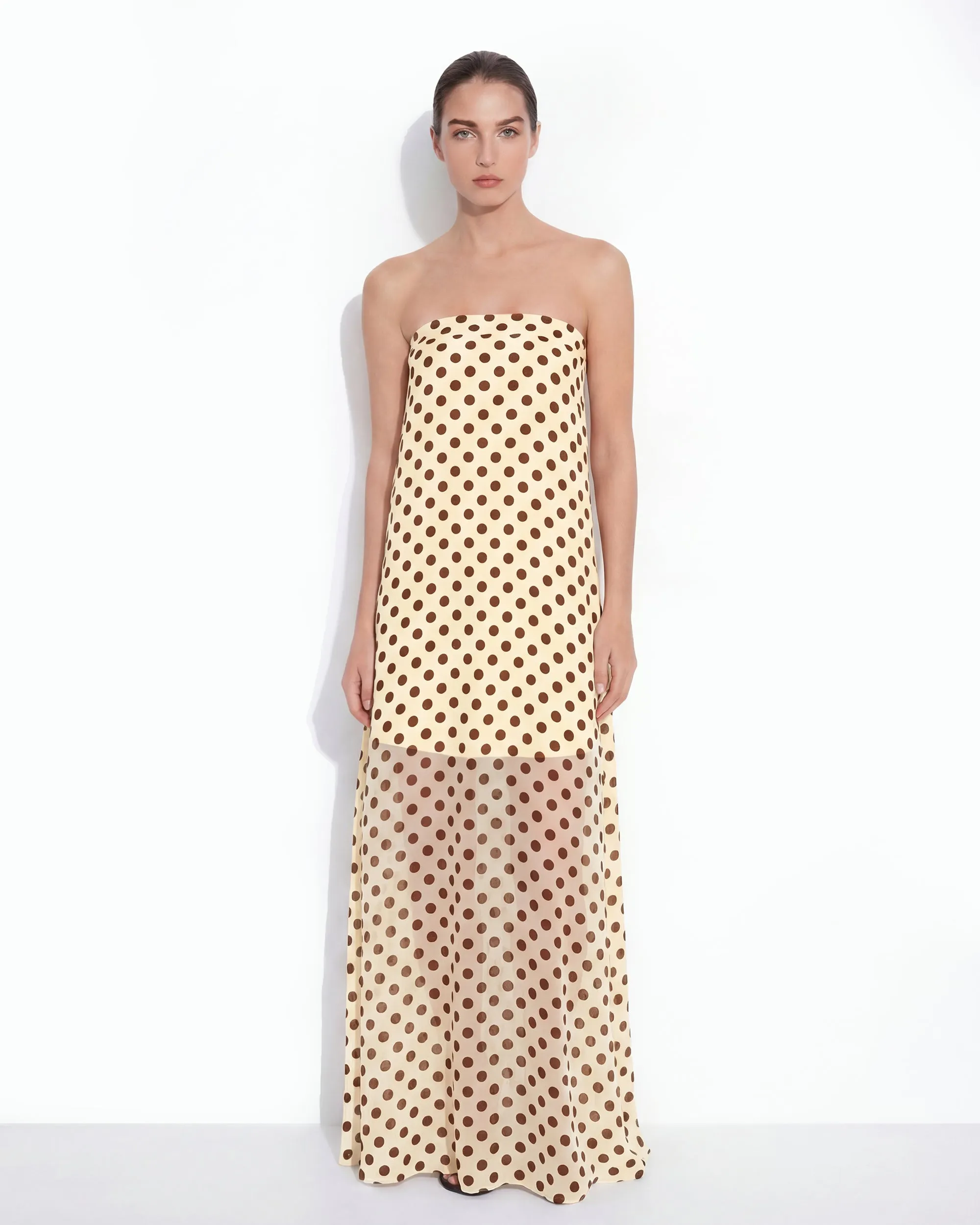 Polka-Dot Strapless Maxi Dress - Yellow/Brown sold by JW PEI