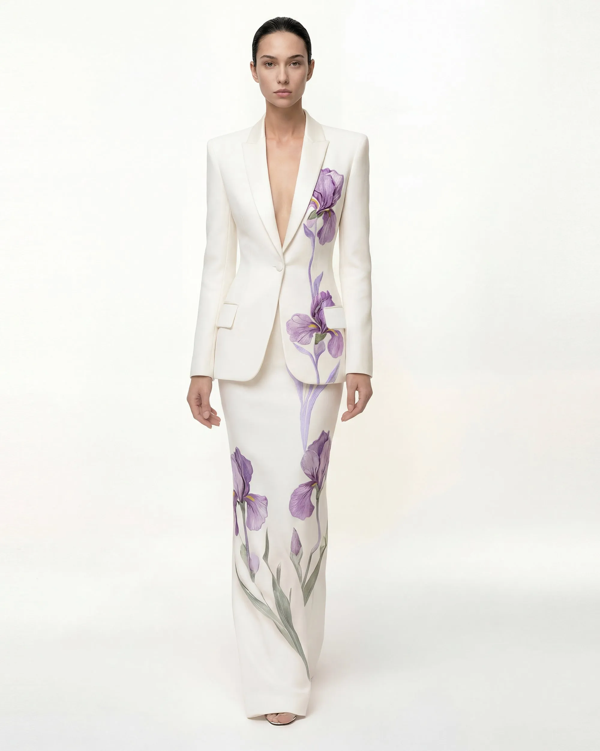 Iris Motif Maxi Skirt - White sold by JW PEI