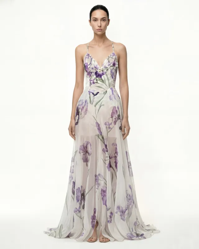 Sheer Chiffon Iris Print Cami Dress ¨C Ivory/Purple sold by JW PEI