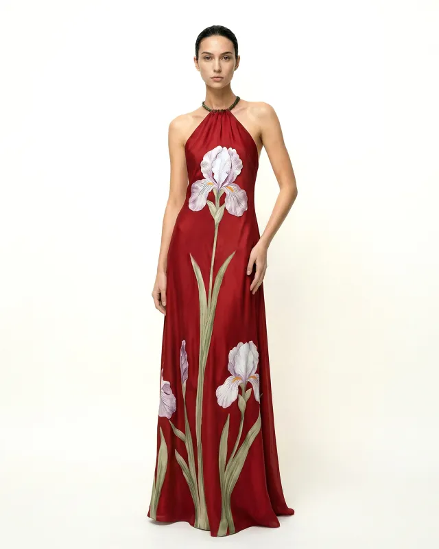 Iris Floral Print Halter Maxi Dress - Ruby sold by JW PEI