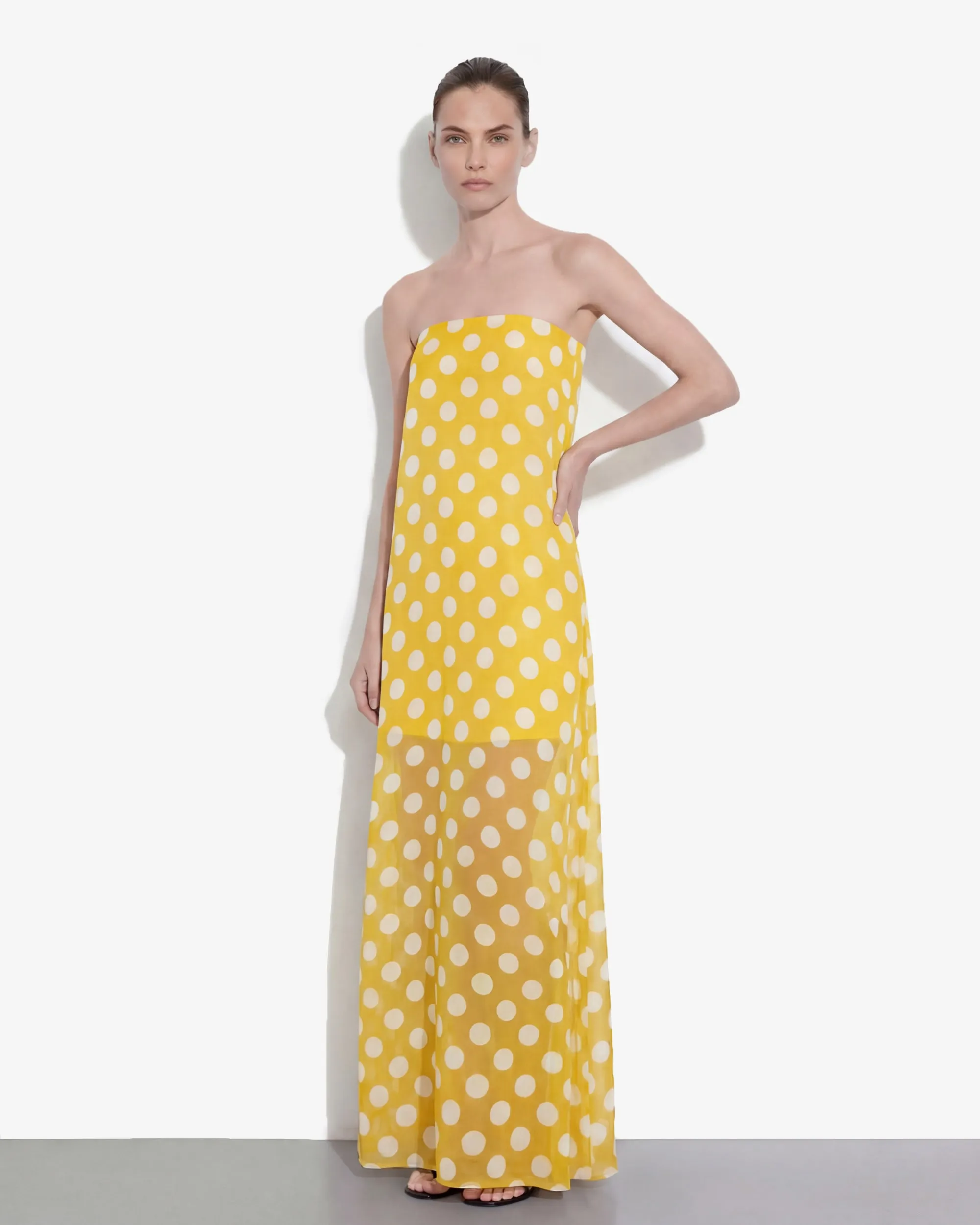 Polka-Dot Strapless Maxi Dress - Yellow sold by JW PEI