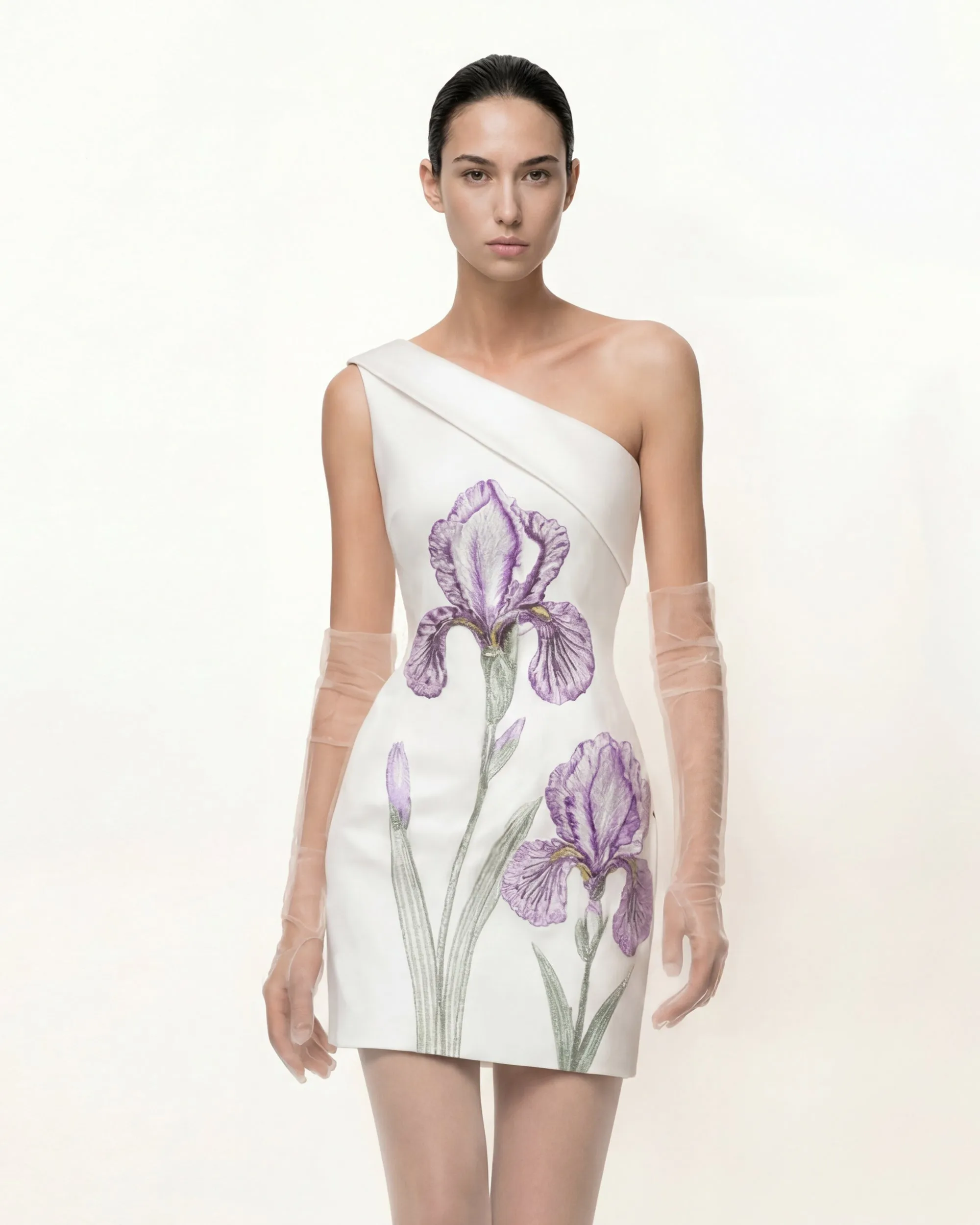 Iris Floral Print One-Shoulder Mini Dress - White sold by JW PEI