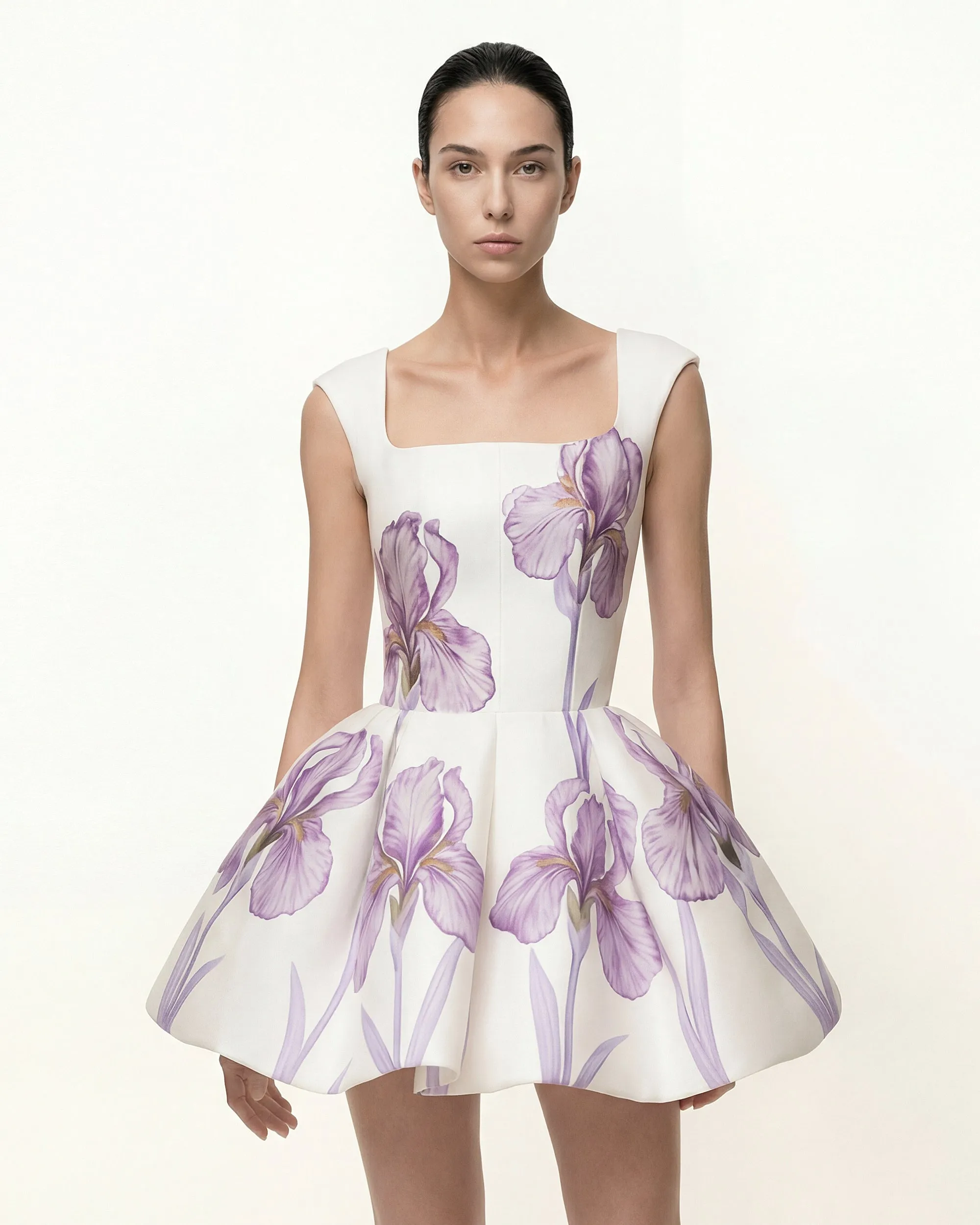Iris Floral Print Square-Neck Bubble Mini Dress - White sold by JW PEI