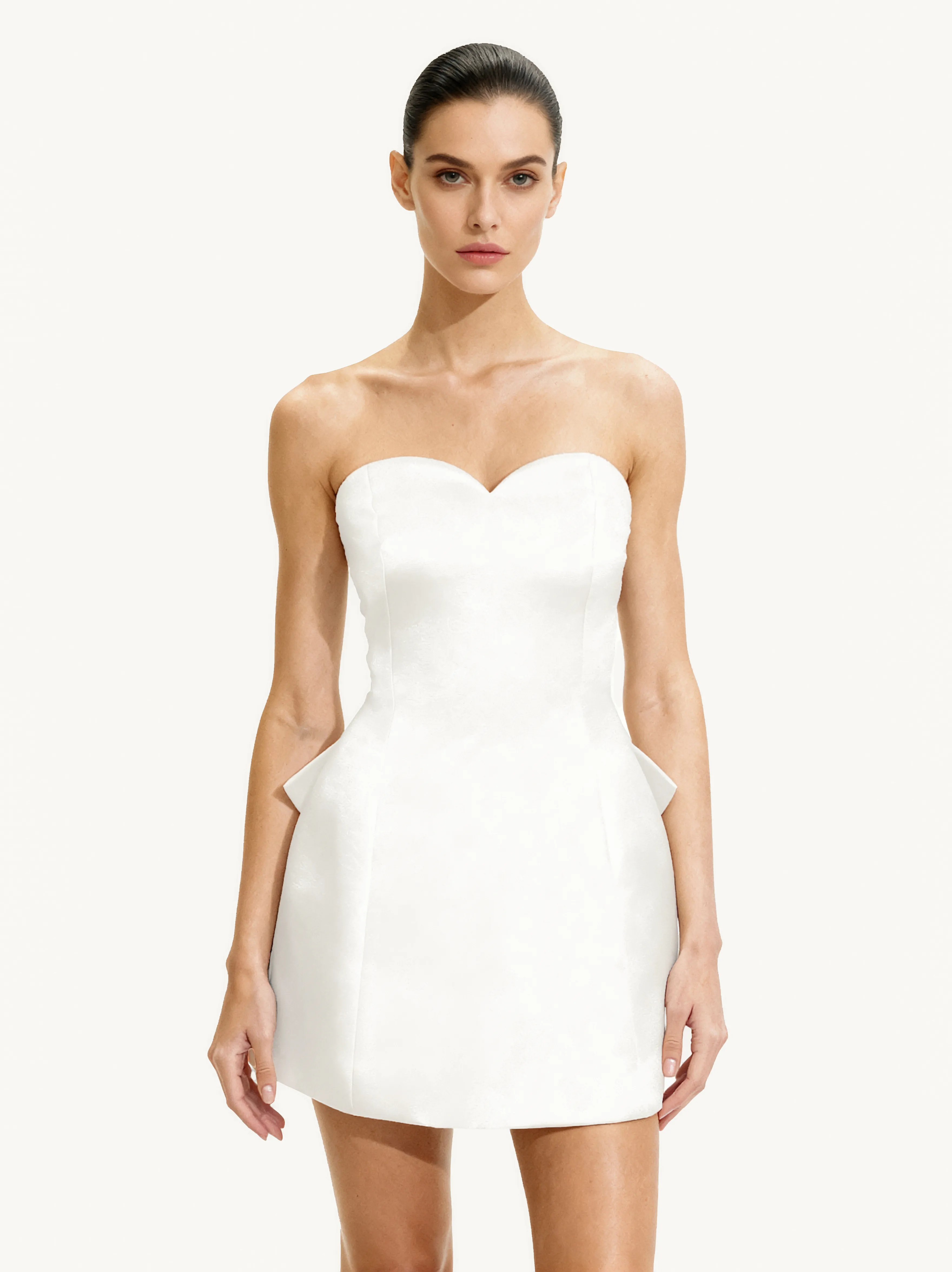 Satin Strapless Long Bow-Back Mini Dress - White sold by JW PEI product image thumbnail 2