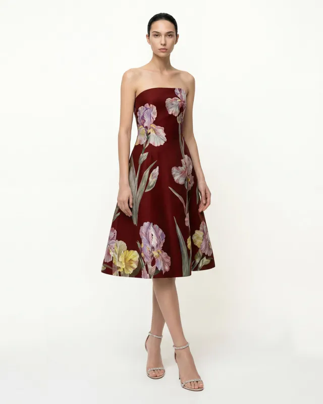 Iris Floral Print Strapless A-Line Dress - Burgundy made by JW PEI