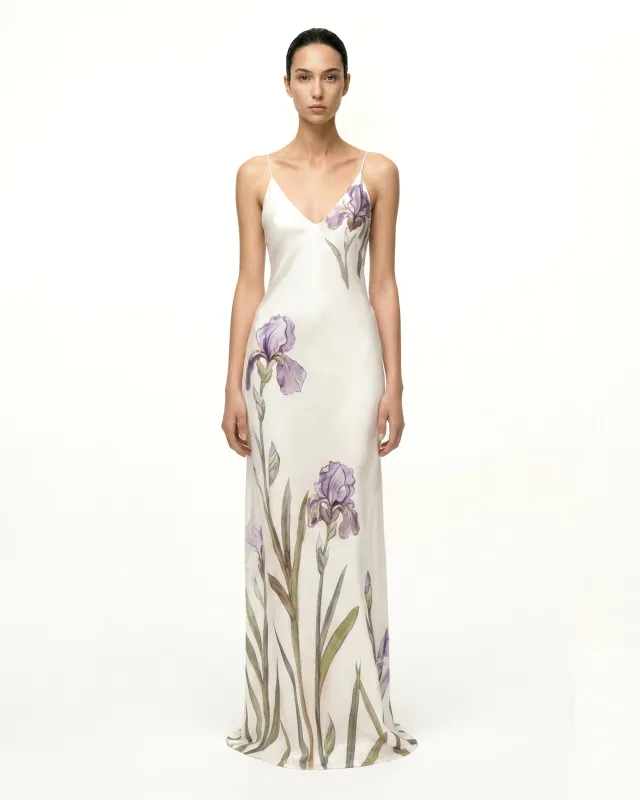 Iris Motif Silk Slip Gown - White sold by JW PEI