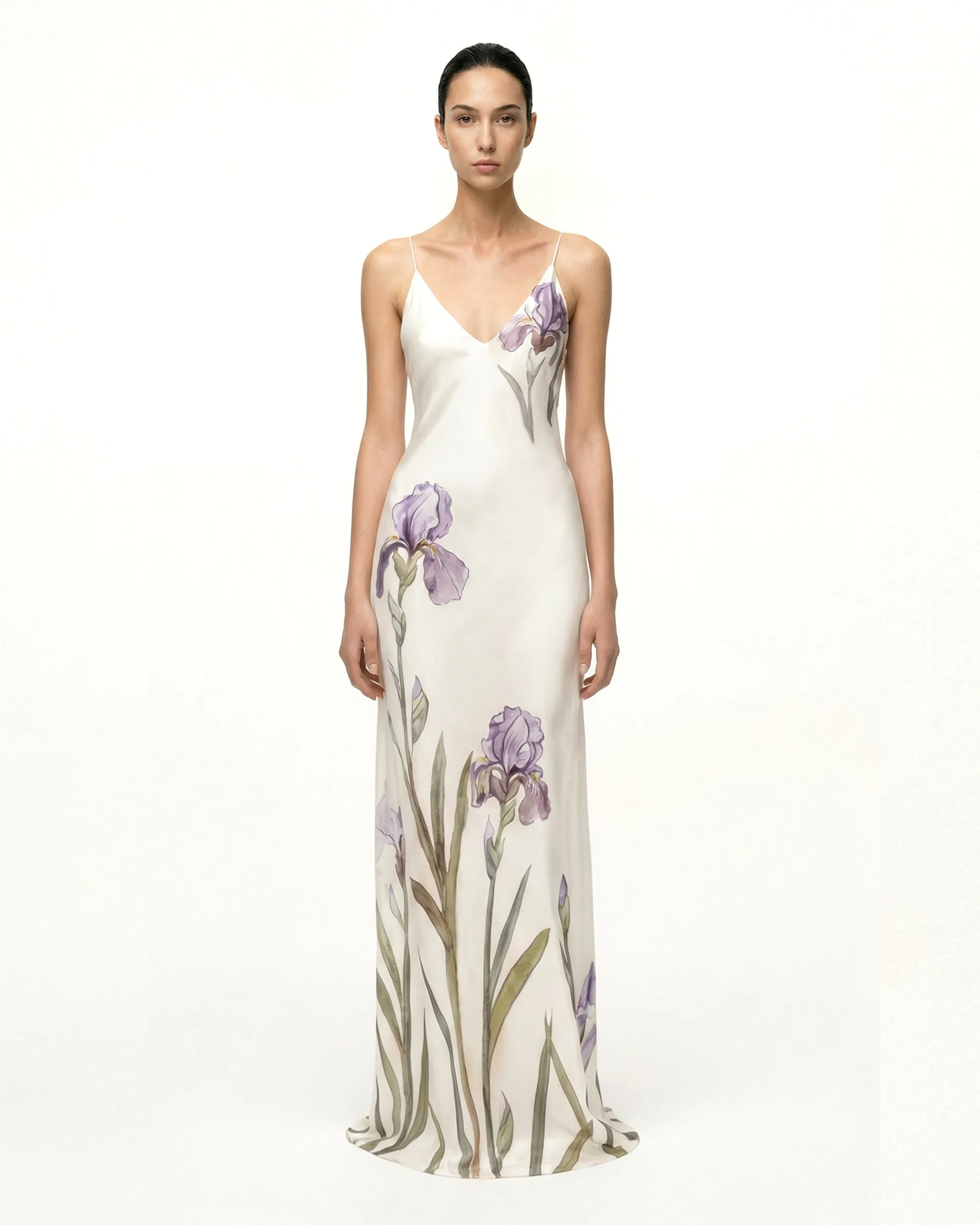 Iris Motif Silk Slip Gown - White sold by JW PEI
