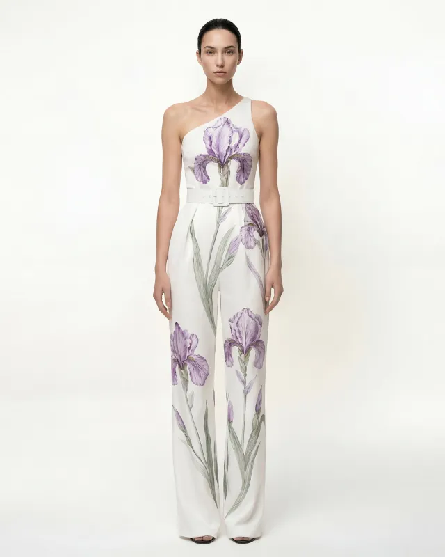 Iris Floral Print One-Shoulder Jumpsuit - White made by JW PEI