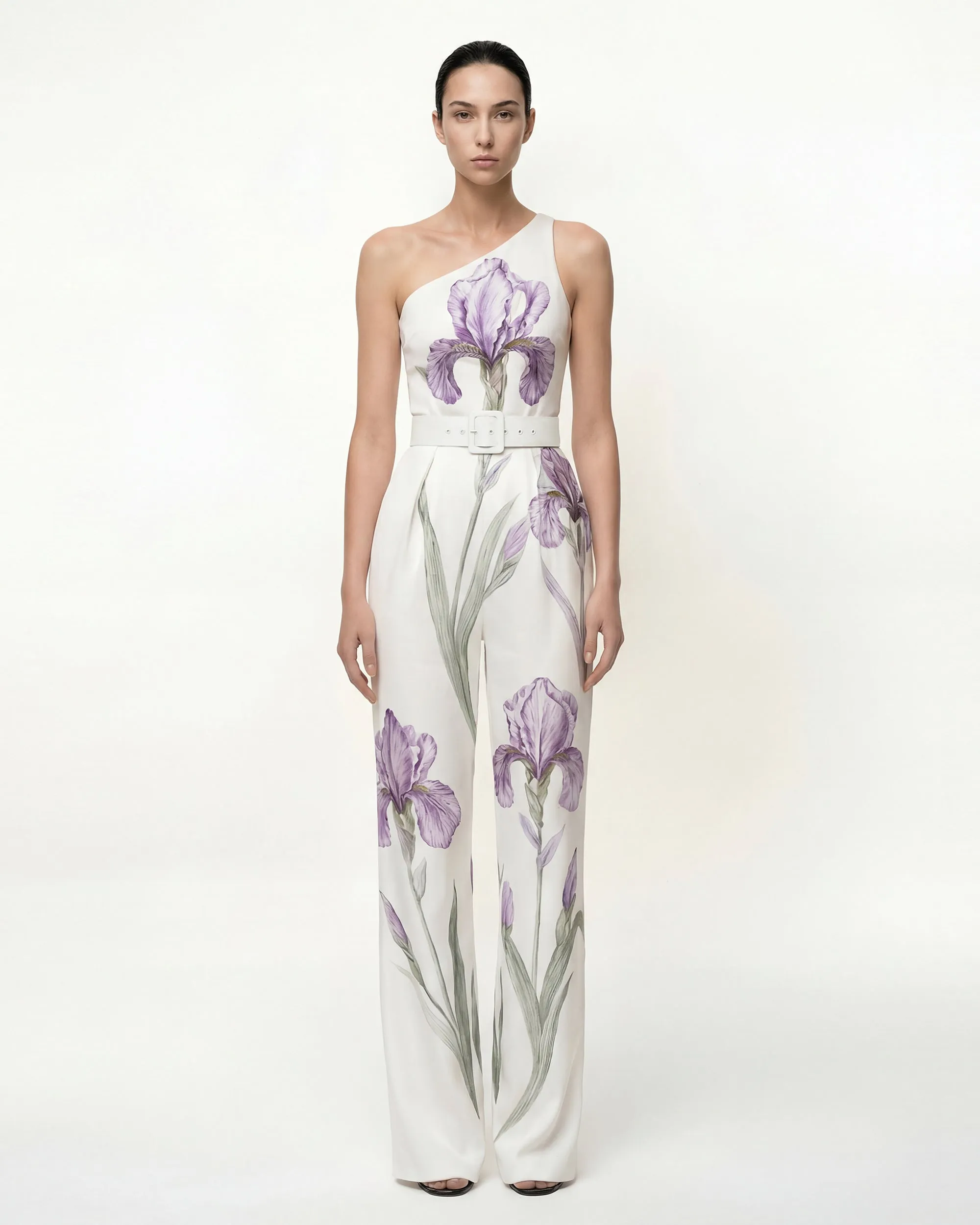 Iris Floral Print One-Shoulder Jumpsuit - White sold by JW PEI