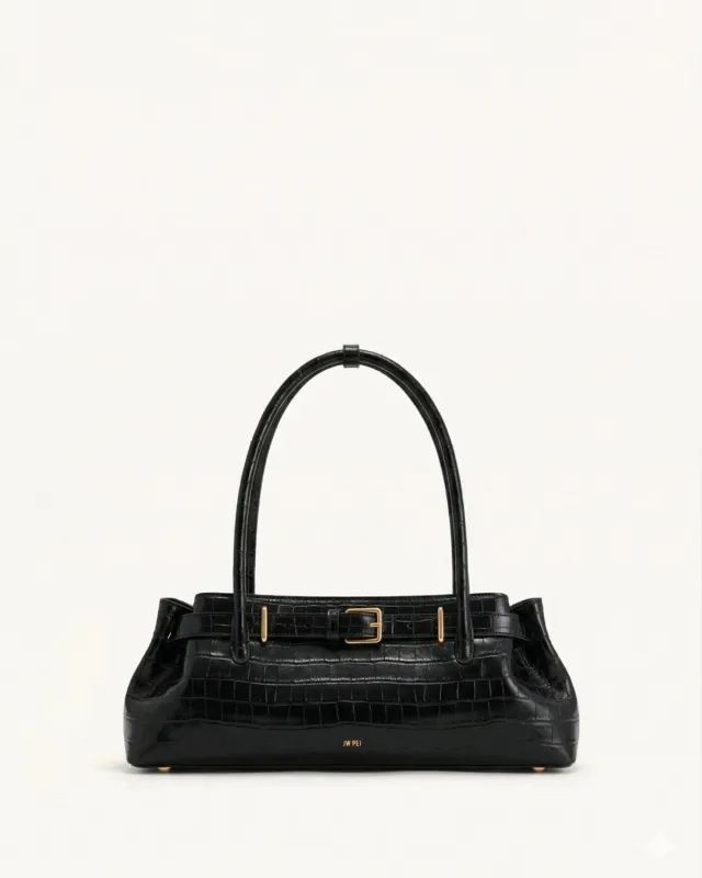 Ava Top Handle Bag - Black Croc made by JW PEI
