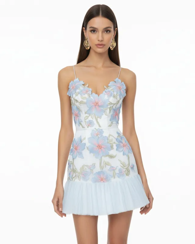 Floral Sling Mini Dress - Powder Blue sold by JW PEI