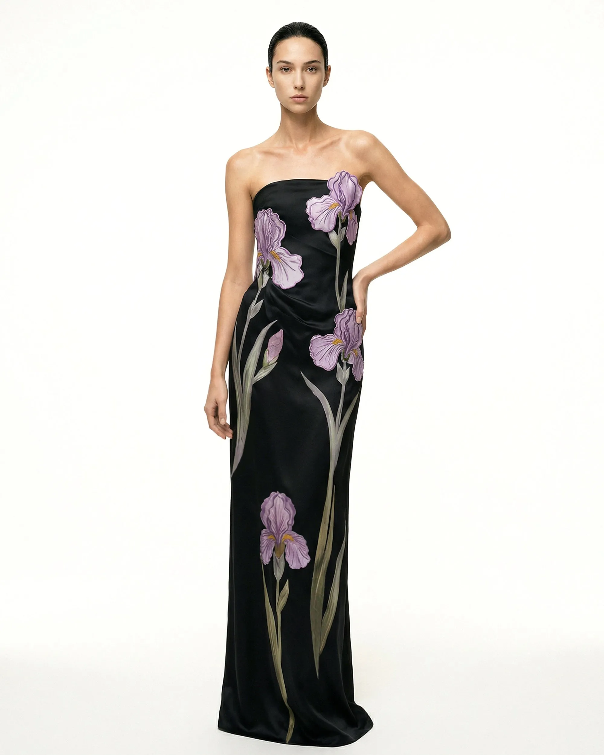 Iris Floral-Appliqué Strapless Maxi Dress - Black sold by JW PEI