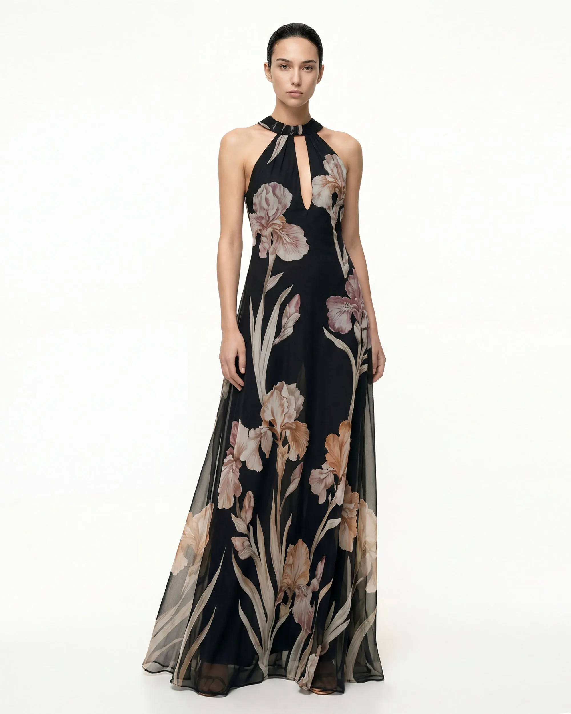 Iris Floral Print Keyhole Halter Dress - Black sold by JW PEI