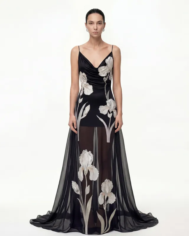 Sheer Floral Embroidered Dress - Black sold by JW PEI