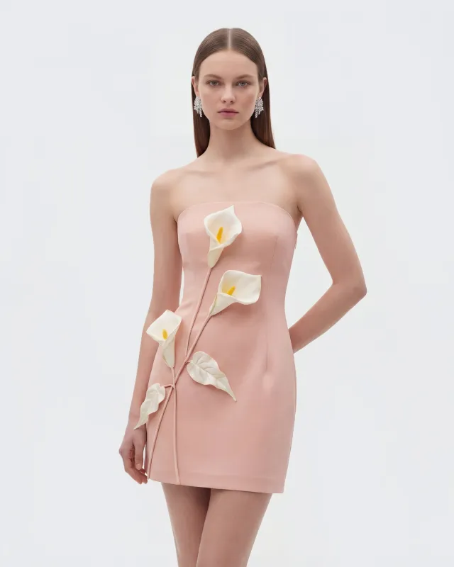 Strapless Floral Appliqué Dress - Pink sold by JW PEI