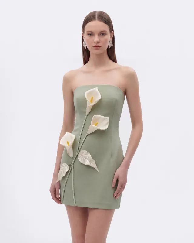 Strapless Floral Appliqué Dress - Sage Green made by JW PEI