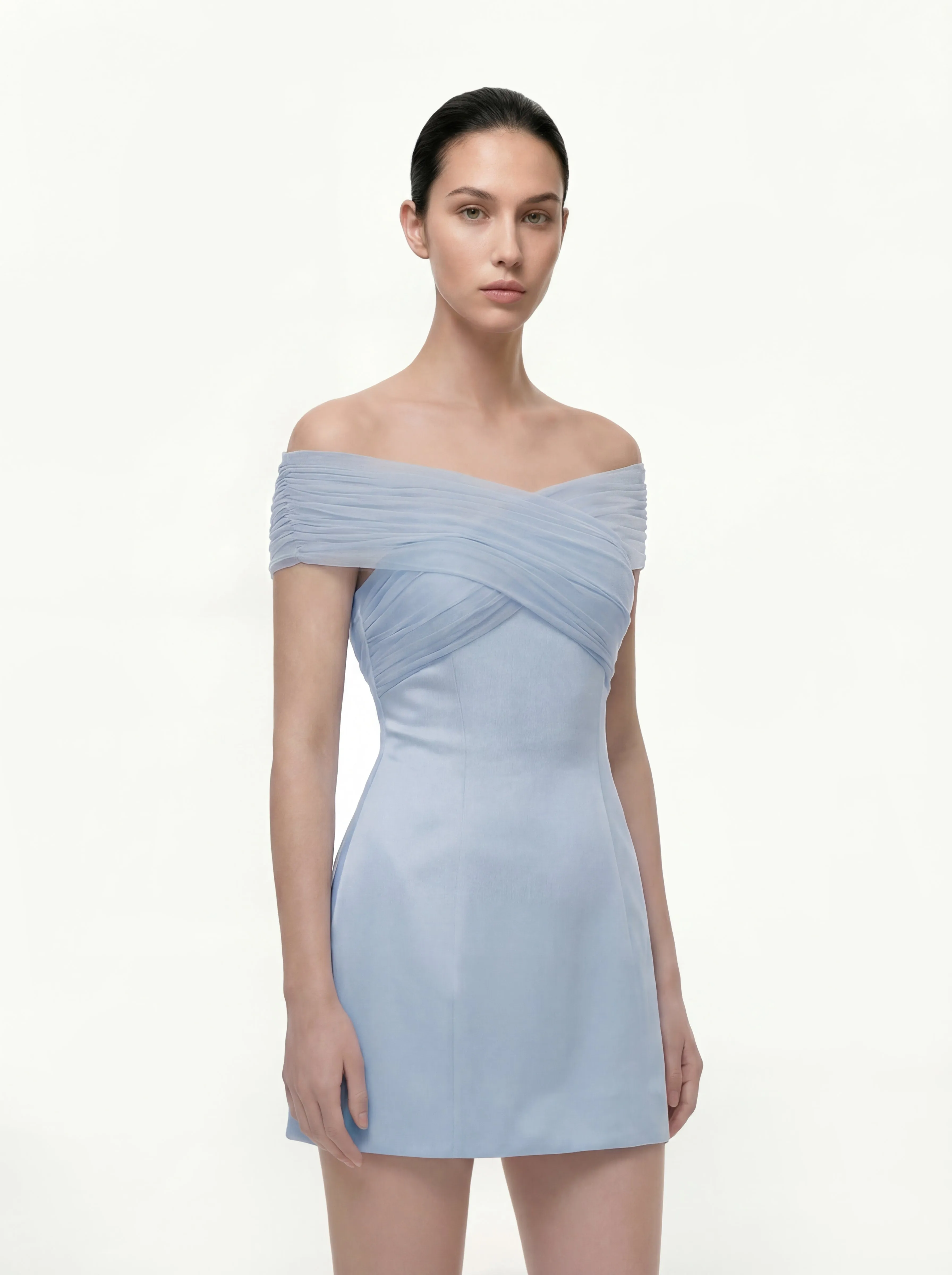 Satin Mini Dress with Tulle Cross-Halter - Blue sold by JW PEI product image thumbnail 2