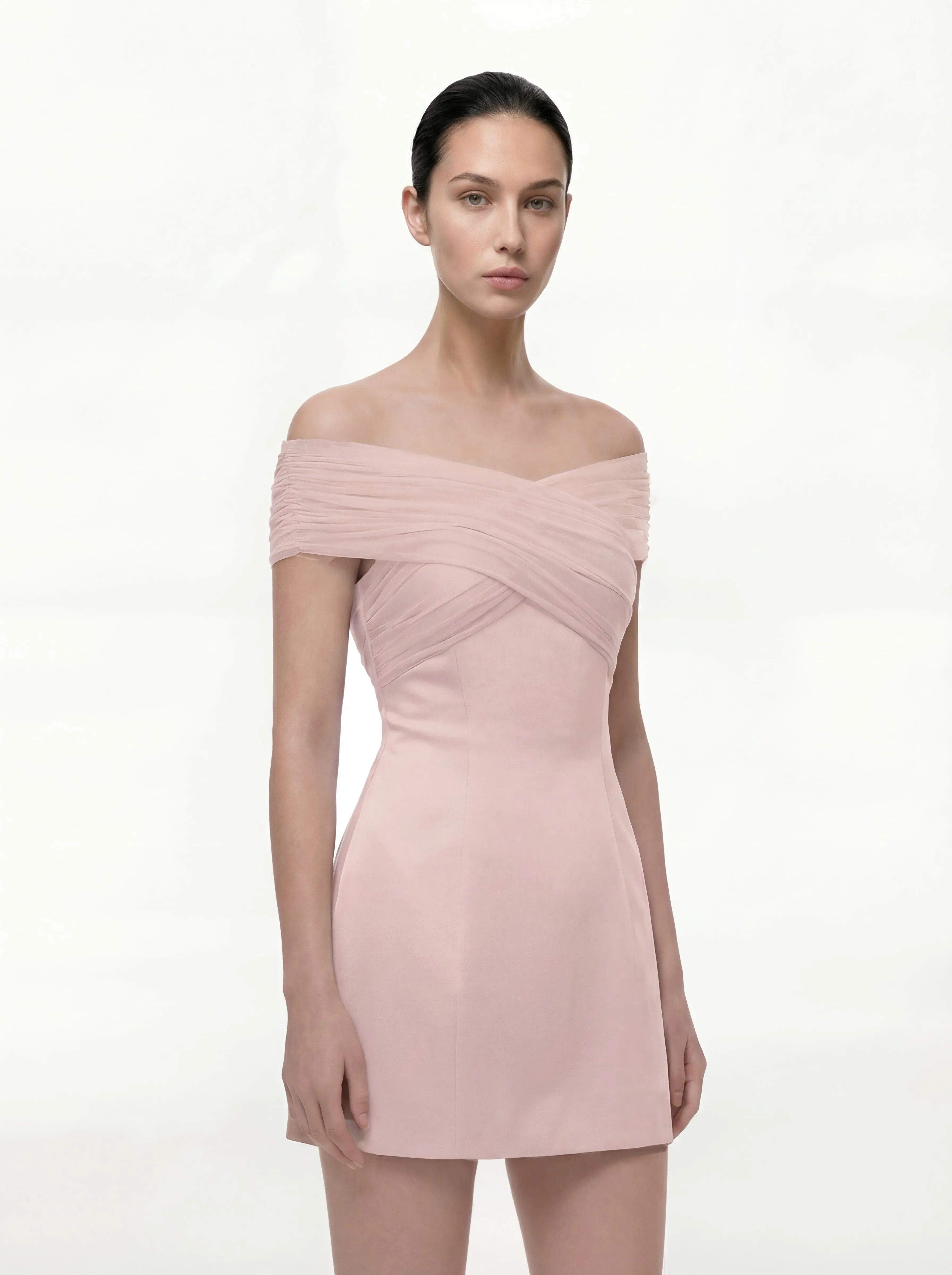 Satin Mini Dress with Tulle Cross-Halter - Pink sold by JW PEI product image thumbnail 2