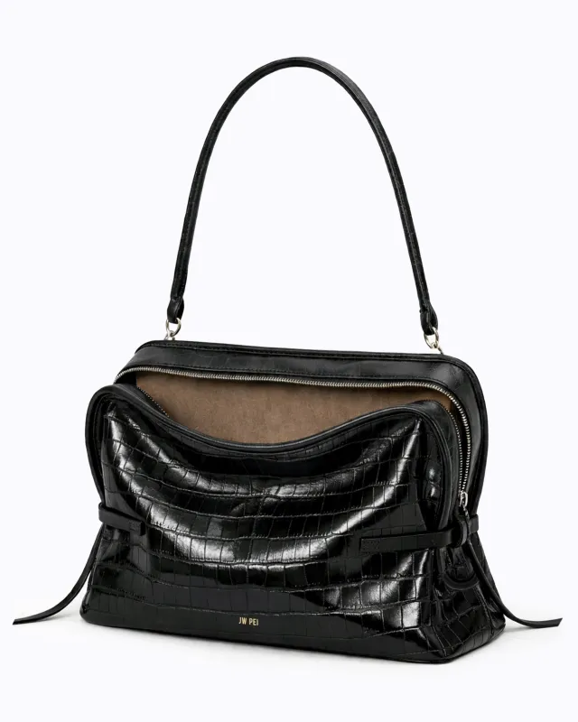 Riley Shoulder Bag - Black Croc made by JW PEI