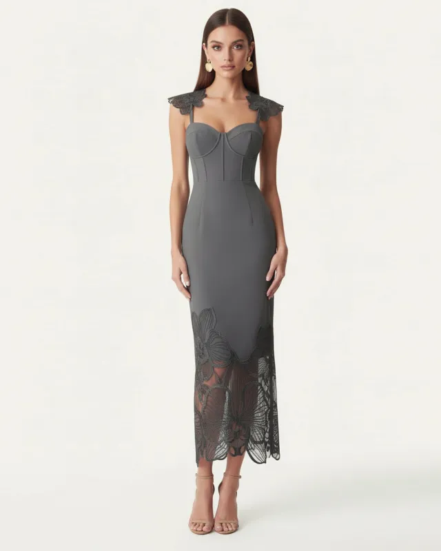 Orchid Embroidered Corset Dress - Charcoal Gray sold by JW PEI