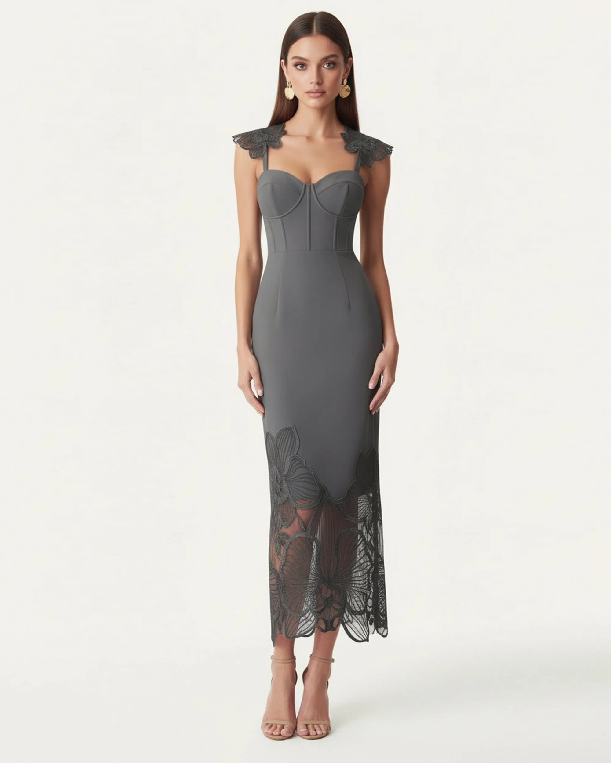 Orchid Embroidered Corset Dress - Charcoal Gray sold by JW PEI