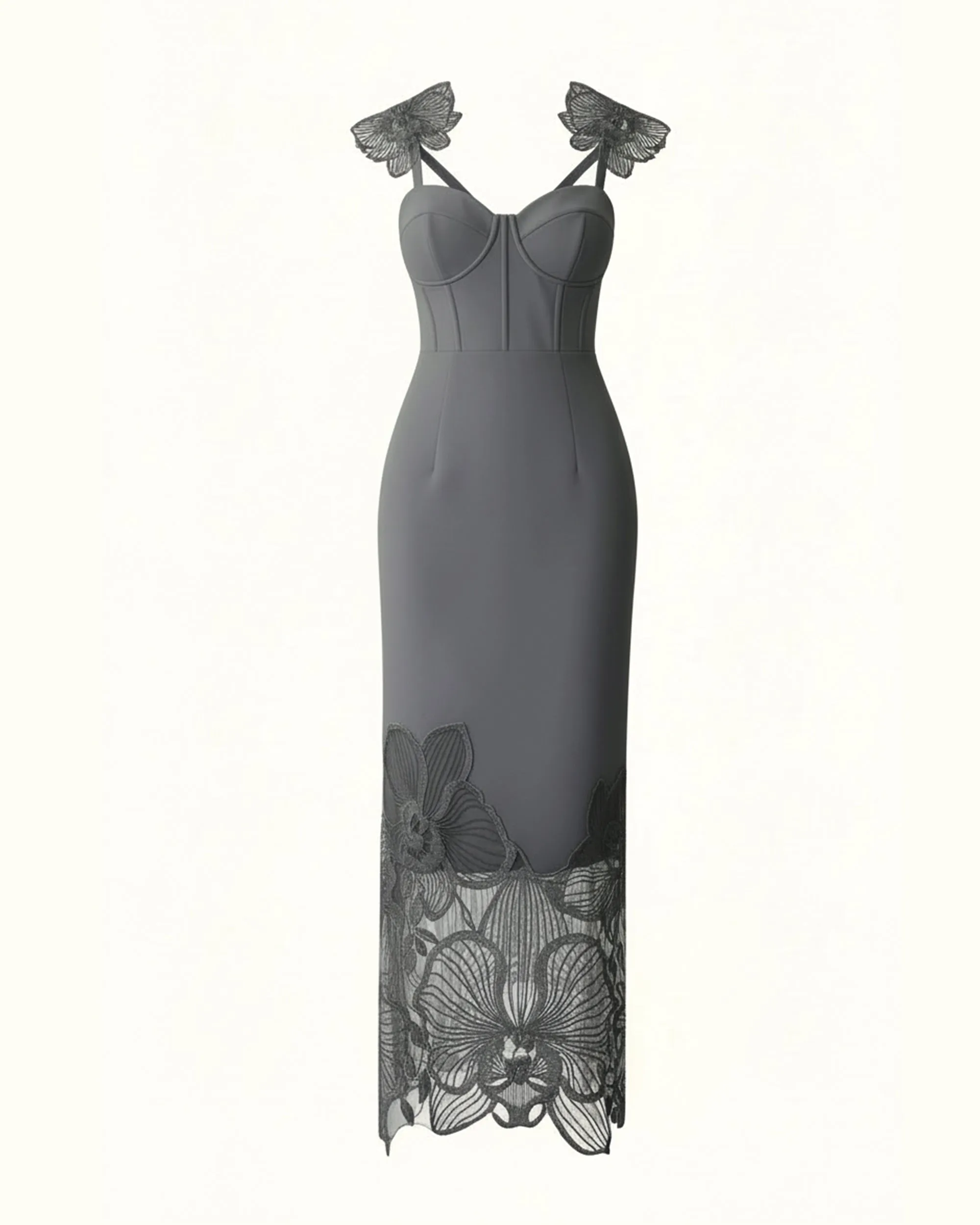 Orchid Embroidered Corset Dress - Charcoal Gray sold by JW PEI product image thumbnail 3