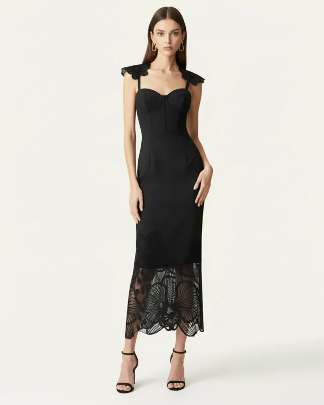 Orchid Embroidered Corset Dress - Black sold by JW PEI