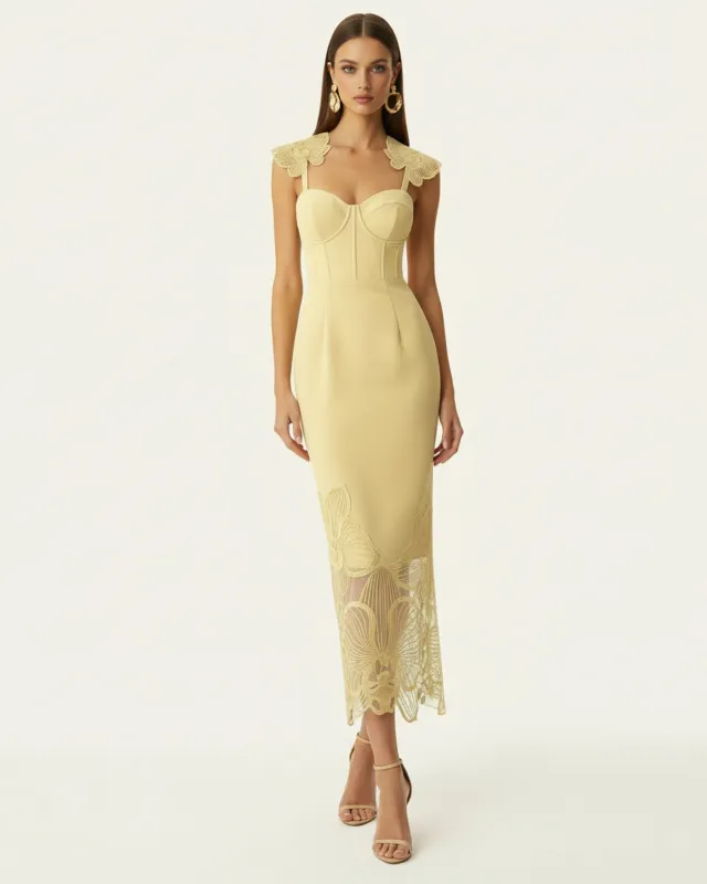Orchid Embroidered Corset Dress - Butter Yellow sold by JW PEI