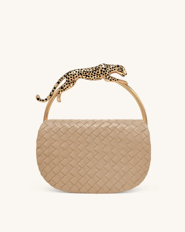 Ione Woven Leopard Shaped Top Handle Bag - Beige made by JW PEI